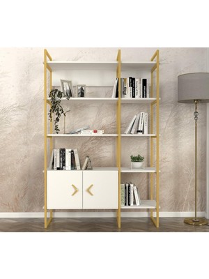 Dekorister Santana Kitaplık Beyaz - Gold