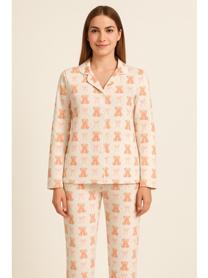 Bony Socks Kadın Teddy Desenli Düğmeli Pijama Takımı