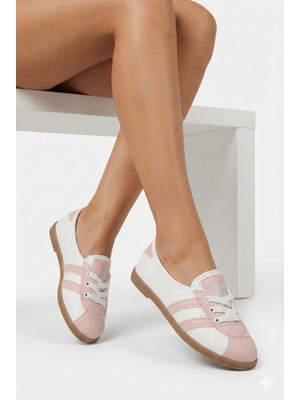 Nmoda Kadın Spor Ayakkabı Bağcıklı Günlük Rahat Retro Çizgili Babet