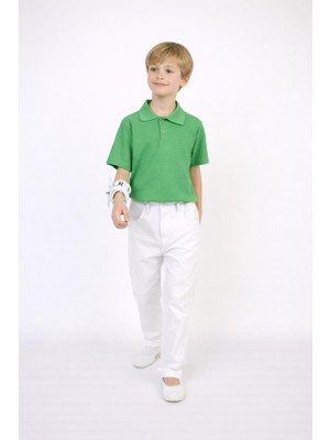 Dıgıl Kids Polo Yaka T-Shirt Likralı Beyaz Pantolon Erkek Çocuk Takım