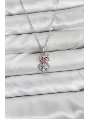 Ayder Timya 316L Çelik Zincir Gümüş Renk Teddy Bear Model Zirkon Taşlı Kadın Kolye - TJ-BKO10853 TG/Tmy229376
