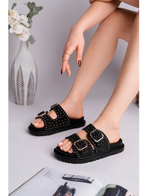 Muggo Estiva Ayarlanabilir Çift Tokalı Zımbalı Günlük Kadın Terlik