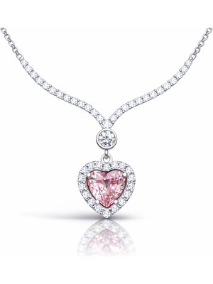 DMR Elegance Gümüş Pembe Zirkon Taşlı Kalp Kadın Kolye