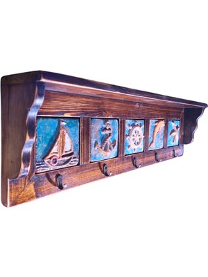 Toprakana Art Anahtarlık, Duvara Asılabilir Taç Raflı Deniz Temalı Spirütüel Anahtar Askısı 53X8,5X15,5 (H)