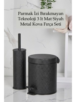 Feyza Design 3 Lt Siyah Metal Çöp Kovası ve Tuvalet Fırça Seti, Şık ve Kullanışlı