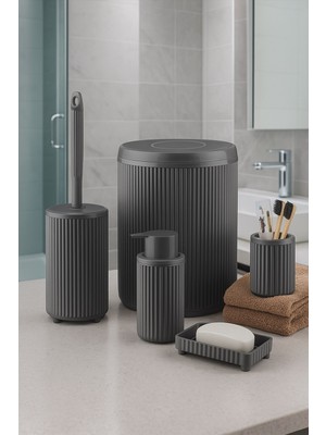 Feyza Design Şık Gri Banyo Seti, 5 Parça Akrilik Aksesuar, Temizlik ve Düzen Için