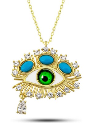 DMR Elegance Gümüş Gold Gözyaşı Damlası Koruyucu Bakış Kolye