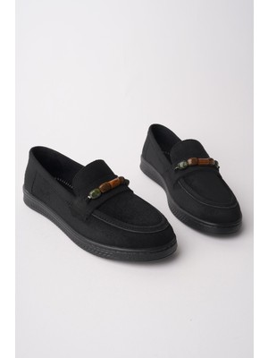 Muggo Aureva Boncuk Detaylı Süet Kadın Günlük Loafer Ayakkabı