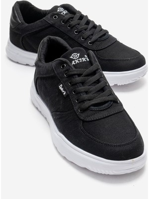 Ccway Yan Dikişli Keten Erkek Ayakkabı Siyah Beyaz