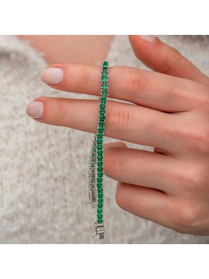 DMR Elegance Gümüş Yeşil Zirkon Taşlı Su Yolu Kadın Bileklik