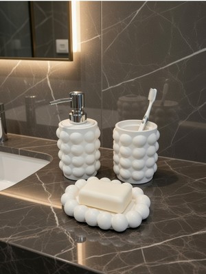 Feyza Design Renkli Banyo Seti 3'lü: Sıvı Sabunluk, Diş Fırçalık, Katı Sabunluk