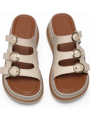 Tonny Black Kadın Bej Rahat Kalıp Yüksek Taban Terlik