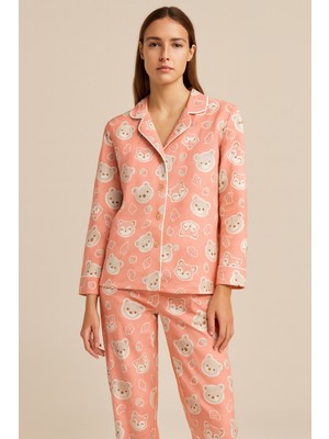Bony Socks Kadın Hayvan Desenli Düğmeli Pijama Takımı