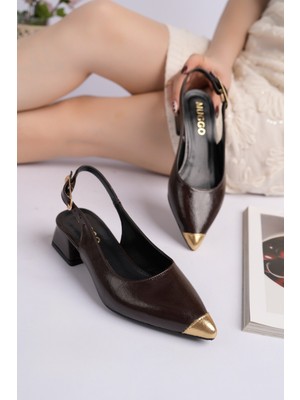 Muggo Chance Gold Burun Detaylı Sivri Burun Arkası Açık Kadın Kısa Topuklu Ayakkabı