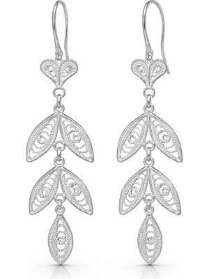 DMR Elegance Gümüş Zarif Yaprak Telkari Kadın Küpe