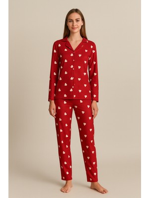 Bony Socks Kalpli Süet Kadın Pijama Takım Kırmızı