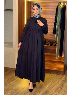 İlkimay.com Yarım Düğmeli Elbise 1689 - Lacivert