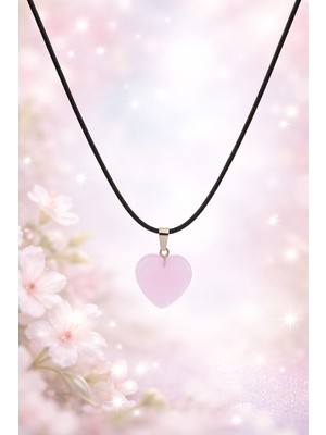 Lia Charm Kadın Doğal Pembe Kuvars Taşlı Kalp Kolye - Aşk ve Huzur Taşı