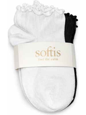 Softis Kadın Fırfırlı Kısa Bilek Çorap 2’li Paket (Siyah – Beyaz )