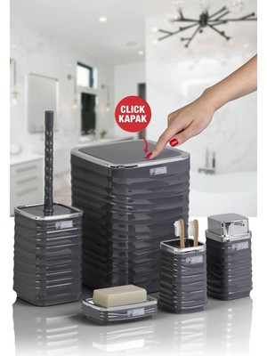 Feyza Design Modern Antrasit Kromlu Kare 5'li Banyo Seti, Şıklık ve Fonksiyonellik