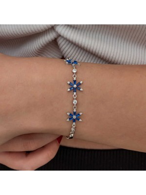 DMR Elegance Gümüş Lacivert Lotus Çiçeği Kadın Bileklik