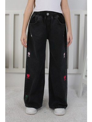 Butik Geniş Kalıp Lastikli Bel Kız Çocuk Pantolonu – Yıkamalı Görünüm