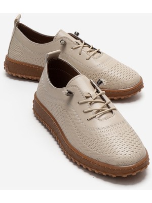Ccway Lastik Bağlı Kadın Günlük Ayakkabı; Bej Cilt