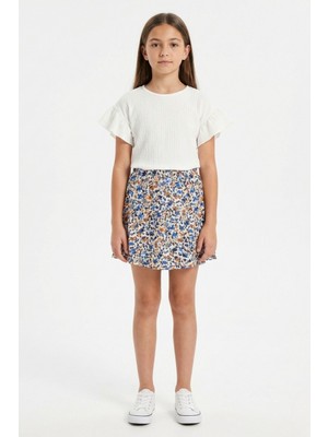 New Kids Çiçek Desenli Bürümcük Kumaş Likralı Büzgülü Kol Kız Çocuk Takım