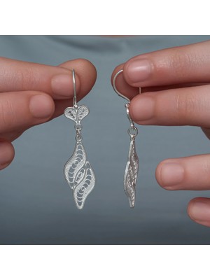 DMR Elegance Gümüş Ikili Yaprak Telkari Kadın Küpe