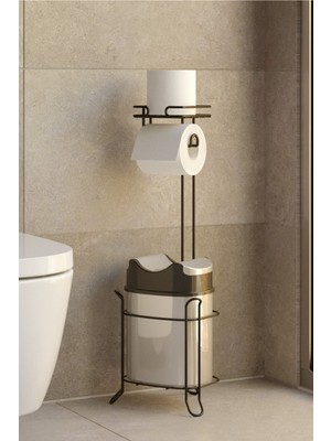 Feyza Design Siyah Beyaz Yutan Kapaklı Çöp Kovası ve Tuvalet Kağıtlık Seti