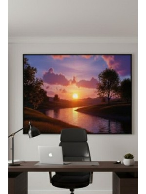 Safir Design Gün Batımı ve Göl Manzaralı Çerçeveli Tablo - Huzur Veren Doğa Temalı Duvar Dekoru