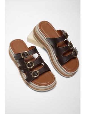 Tonny Black Kadın Kahve Rahat Kalıp Yüksek Taban Terlik