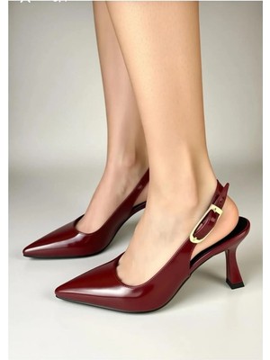 Kadın Sivri Burunlu Topuklu Ayakkabı - Bordo-Parlak Rugan