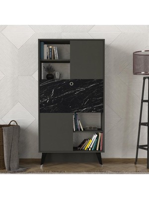 Dekorister Radica Kitaplık Antrasit- Mermer