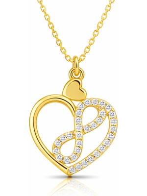 DMR Elegance Gümüş Gold Kalp Içinde Sonsuzluk Kadın Kolye
