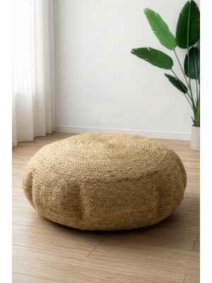 Digithome Dekoratif Yuvarlak Naturel Yassı Hasır Jüt Puf 60X20 -12081