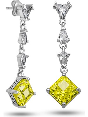 DMR Elegance Gümüş Ice Cut Sitrin Zirkon Taşlı Işıltılı Kadın Küpe