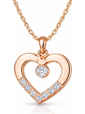 DMR Elegance Gümüş Rose Minik Kalpli Tektaş Kadın Kolye
