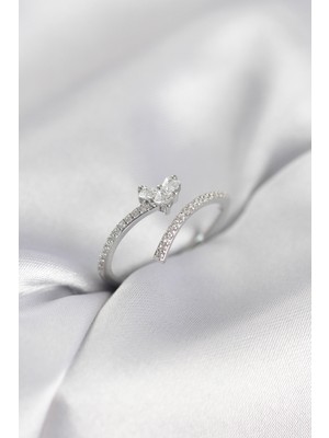 Ayder Timya Gümüş Renk Zirkon Taşlı Kuyruklu Kalp Model Kadın Yüzük - TJ-BYK4014 TG/Tmy230255