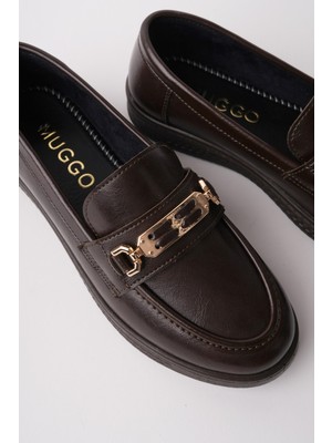 Muggo Oxfordia Metal Tokalı Kadın Günlük Loafer Ayakkabı