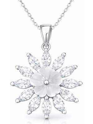 DMR Elegance Gümüş Beyaz Manolya Çiçeği Kadın Kolye