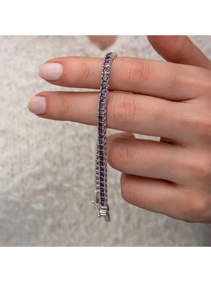 DMR Elegance Gümüş Mor Zirkon Taşlı Su Yolu Kadın Bileklik