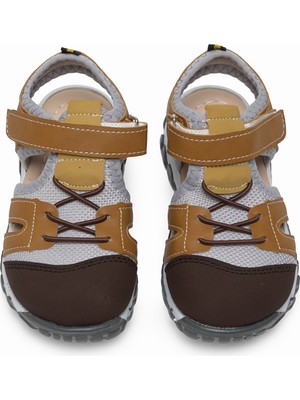 Tonny Black Çocuk Unisex Camel Çoçuk Cırt ve Bağcıklı Rahat Kalıp Sandalet