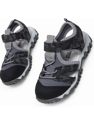 Tonny Black Çocuk Unisex Siyah Kamuflaj Çoçuk Cırt ve Bağcıklı Rahat Kalıp Sandalet