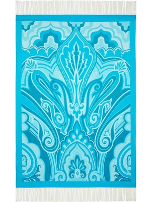 Etro Paisley Desenli Mavi %100 Pamuk, Italyan Tasarımı Battaniye