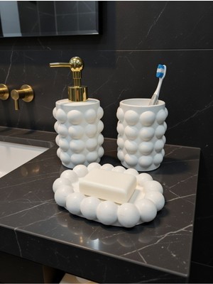 Feyza Design Renkli Banyo Seti 3'lü: Sıvı Sabunluk, Diş Fırçalık, Katı Sabunluk