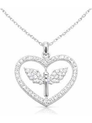 DMR Elegance Gümüş Mikail Meleği Figürlü Kalp Kadın Kolye