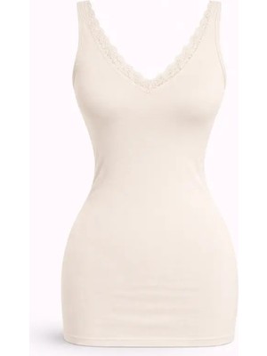 Jiber Dantelli V Yaka Kalın Askılı Anti Alerjik Kadın Atlet 617