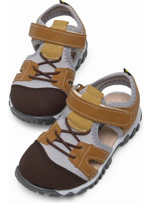 Tonny Black Çocuk Unisex Camel Çoçuk Cırt ve Bağcıklı Rahat Kalıp Sandalet