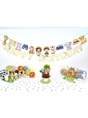 Fluparty Safari - Kaşif ve Hayvanlar Temalı “Happy Birthday” Yazı Banner